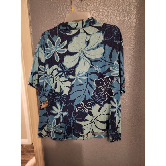 NWT Hilo Hattie Womens Blue Hawaiian‎ Shirt Aloha Camp Hibiscus Short Sleeve - Picture 3 of 5